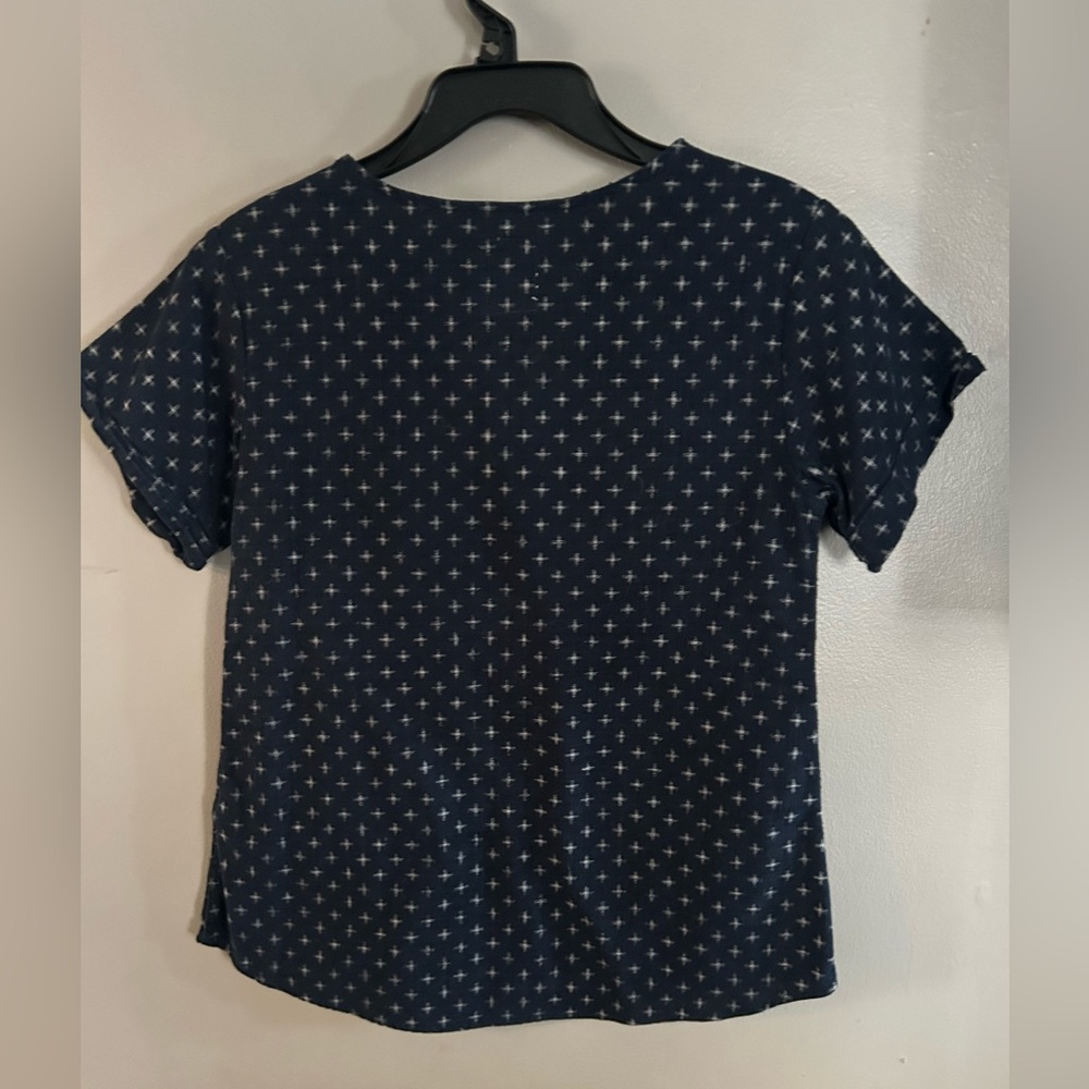 Tradlands Shirt - navy w/white print 100% woven cotton short sleeve boxy cut - Picture 5 of 9